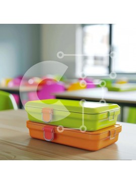 Intra Συλλεκτικό Ξύλινο Παζλ Plywood  4mm - Πολύχρωμα κουτιά μεσημεριανού γεύματος σε μια άδεια τάξη Σε Ξύλινο Κουτί - Διαστάσεις Puzzle: 10x10 cm – 25 κομμάτια