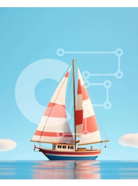 Σετ των 2 Intra Συλλεκτικό Ξύλινο Παζλ Plywood  4mm - Κόκκινο και άσπρο ιστιοφόρο που επιπλέει στον μπλε ωκεανό Σε Ξύλινο Κουτί - Διαστάσεις: 10x10 cm – 25 κομμάτια