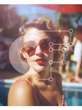 Intra Συλλεκτικό Ξύλινο Παζλ Plywood  4mm - Νεαρή γυναίκα σε μια εξωτερική πισίνα Σε Ξύλινο Κουτί - Διαστάσεις Puzzle: 10x10 cm – 25 κομμάτια