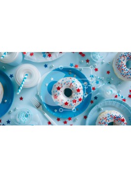 Σετ των 2 Intra Συλλεκτικό Ξύλινο Παζλ Plywood  4mm - Πατριωτικά ντόνατς σε μπλε πιάτα με κόκκινα, λευκά και μπλε αστέρια Σε Ξύλινο Κουτί - Διαστάσεις: 10x10 cm – 25 κομμάτια