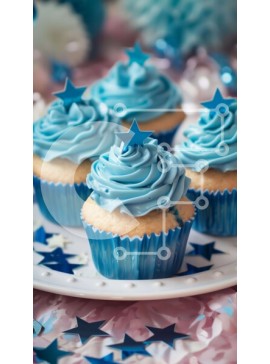 Intra Συλλεκτικό Ξύλινο Παζλ Plywood  4mm - Μπλε cupcakes σε λευκό πιάτο με αστέρια και κομφετί Σε Ξύλινο Κουτί - Διαστάσεις: 10x10 cm – 25 κομμάτια