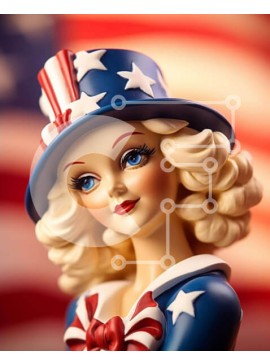 Intra Συλλεκτικό Ξύλινο Παζλ Plywood  4mm - Πατριωτική κούκλα με καπέλο αμερικανικής σημαίας Σε Ξύλινο Κουτί - Διαστάσεις Puzzle: 10x10 cm – 25 κομμάτια
