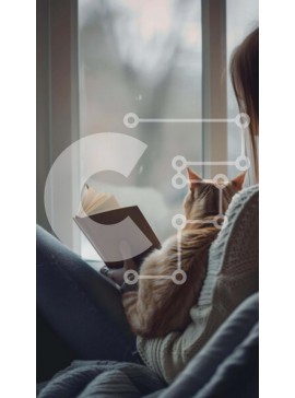 Intra Συλλεκτικό Ξύλινο Παζλ Plywood  4mm - Γυναίκα που διαβάζει με τη γάτα στον καναπέ κοντά στα παράθυρα Σε Ξύλινο Κουτί - Διαστάσεις Puzzle: 10x10 cm – 25 κομμάτια