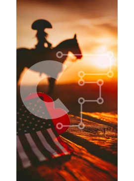 Intra Συλλεκτικό Ξύλινο Παζλ Plywood  4mm - Καουμπόι έφιππος με αμερικανική σημαία στο ηλιοβασίλεμα Σε Ξύλινο Κουτί - Διαστάσεις Puzzle: 10x10 cm – 25 κομμάτια