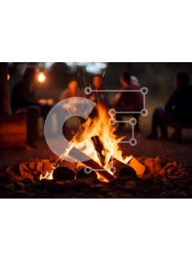 Intra Συλλεκτικό Ξύλινο Παζλ Plywood  4mm - Άνθρωποι που απολαμβάνουν τη φωτιά τη νύχτα Σε Ξύλινο Κουτί - Διαστάσεις Puzzle: 10x10 cm – 25 κομμάτια