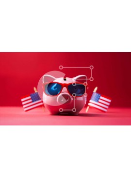 Intra Συλλεκτικό Ξύλινο Παζλ Plywood  4mm - Πατριωτική κουμπαράς με αμερικανική σημαία Σε Ξύλινο Κουτί - Διαστάσεις Puzzle: 10x10 cm – 25 κομμάτια