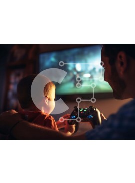 Intra Συλλεκτικό Ξύλινο Παζλ Plywood  4mm - Πατέρας και παιδί παίζουν βιντεοπαιχνίδια Σε Ξύλινο Κουτί - Διαστάσεις Puzzle: 10x10 cm – 25 κομμάτια