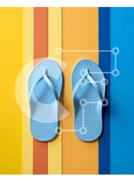 Intra Συλλεκτικό Ξύλινο Παζλ Plywood  4mm - Μπλε σαγιονάρες σε πολύχρωμο ριγέ φόντο Σε Ξύλινο Κουτί - Διαστάσεις Puzzle: 10x10 cm – 25 κομμάτια