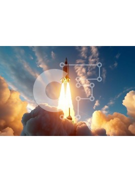 Intra Συλλεκτικό Ξύλινο Παζλ Plywood  4mm - Εκτόξευση πυραύλων με σύννεφα Σε Ξύλινο Κουτί - Διαστάσεις Puzzle: 10x10 cm – 25 κομμάτια