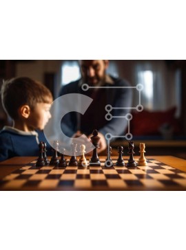 Intra Συλλεκτικό Ξύλινο Παζλ Plywood  4mm - Πατέρας και γιος παίζουν σκάκι Σε Ξύλινο Κουτί - Διαστάσεις Puzzle: 10x10 cm – 25 κομμάτια