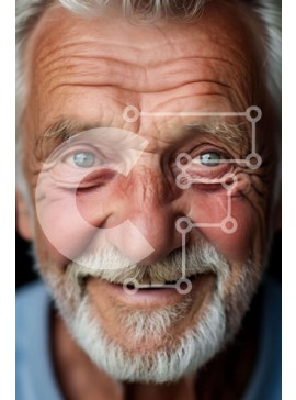 Intra Συλλεκτικό Ξύλινο Παζλ Plywood  4mm - Κοντινό πλάνο Πορτρέτο ενός ηλικιωμένου άνδρα με μπλε μάτια και λευκή γενειάδα Σε Ξύλινο Κουτί - Διαστάσεις Puzzle: 10x10 cm – 25 κομμάτια