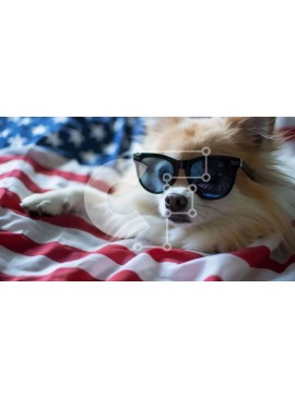 Intra Συλλεκτικό Ξύλινο Παζλ Plywood  4mm - Αξιολάτρευτο σκυλί με γυαλιά ηλίου σε κουβέρτα αμερικανικής σημαίας Σε Ξύλινο Κουτί - Διαστάσεις: 10x10 cm – 25 κομμάτια