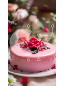 Intra Συλλεκτικό Ξύλινο Παζλ Plywood  4mm - Ροζ κέικ με τριαντάφυλλα και λουλούδια Σε Ξύλινο Κουτί - Διαστάσεις: 10x10 cm – 25 κομμάτια