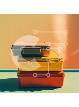 Σετ των 2 Intra Συλλεκτικό Ξύλινο Παζλ Plywood  4mm - Πολύχρωμα κουτιά μεσημεριανού γεύματος στοιβάζονται στο τραπέζι Σε Ξύλινο Κουτί - Διαστάσεις: 10x10 cm – 25 κομμάτια