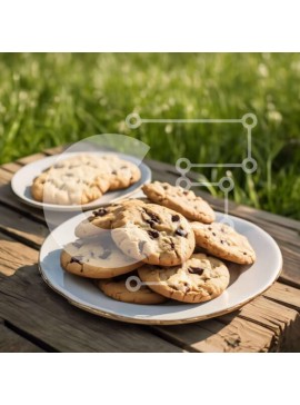 Σετ των 2 Intra Συλλεκτικό Ξύλινο Παζλ Plywood  4mm - Πιάτο με μπισκότα τσιπ σοκολάτας σε εξωτερικό ξύλινο τραπέζι Σε Ξύλινο Κουτί - Διαστάσεις: 10x10 cm – 25 κομμάτια