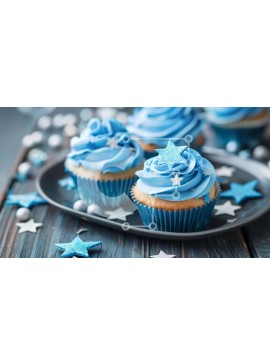 Σετ των 2 Intra Συλλεκτικό Ξύλινο Παζλ Plywood  4mm - Μπλε cupcakes σε μαύρο πιάτο με αστέρια Σε Ξύλινο Κουτί - Διαστάσεις: 10x10 cm – 25 κομμάτια