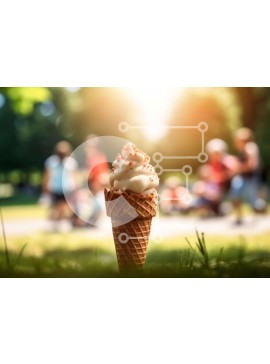 Σετ των 2 Intra Συλλεκτικό Ξύλινο Παζλ Plywood  4mm - Κώνος παγωτού στο γρασίδι με ανθρώπους σε εξωτερικούς χώρους Σε Ξύλινο Κουτί - Διαστάσεις: 10x10 cm – 25 κομμάτια