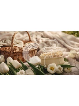 Intra Συλλεκτικό Ξύλινο Παζλ Plywood  4mm - Καλάθι με λευκές τουλίπες με φρούτα και κέικ Σε Ξύλινο Κουτί - Διαστάσεις: 10x10 cm – 25 κομμάτια