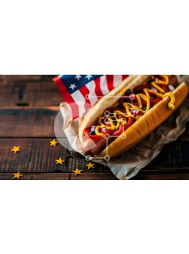 Σετ των 2 Intra Συλλεκτικό Ξύλινο Παζλ Plywood  4mm - Χοτ ντογκ κουλούρι με μουστάρδα, απόλαυση και αμερικανική σημαία Σε Ξύλινο Κουτί - Διαστάσεις: 10x10 cm – 25 κομμάτια