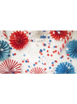 Intra Συλλεκτικό Ξύλινο Παζλ Plywood  4mm - Κόκκινοι, άσπροι ​​και μπλε ανεμιστήρες χαρτιού σε λευκό φόντο Σε Ξύλινο Κουτί - Διαστάσεις Puzzle: 10x10 cm – 25 κομμάτια