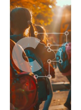 Intra Συλλεκτικό Ξύλινο Παζλ Plywood  4mm - Παιδιά που περπατούν στο δρόμο με σακίδια Σε Ξύλινο Κουτί - Διαστάσεις Puzzle: 10x10 cm – 25 κομμάτια