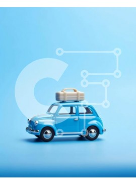 Intra Συλλεκτικό Ξύλινο Παζλ Plywood  4mm - Μπλε αυτοκίνητο παιχνίδι με αποσκευές στη στέγη Σε Ξύλινο Κουτί - Διαστάσεις Puzzle: 10x10 cm – 25 κομμάτια