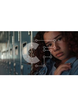 Intra Συλλεκτικό Ξύλινο Παζλ Plywood  4mm - Νεαρό κορίτσι που στέκεται μπροστά από τα μπλε ντουλάπια Σε Ξύλινο Κουτί - Διαστάσεις Puzzle: 10x10 cm – 25 κομμάτια