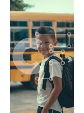 Intra Συλλεκτικό Ξύλινο Παζλ Plywood  4mm - Νεαρό αγόρι με σχολικό λεωφορείο και οχήματα Σε Ξύλινο Κουτί - Διαστάσεις Puzzle: 10x10 cm – 25 κομμάτια