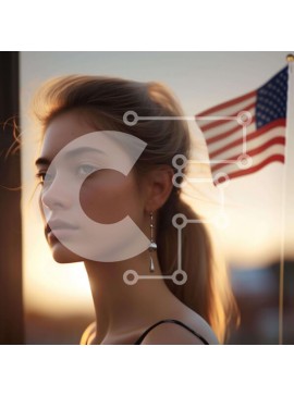 Intra Συλλεκτικό Ξύλινο Παζλ Plywood  4mm - Νεαρή γυναίκα με αμερικανική σημαία Σε Ξύλινο Κουτί - Διαστάσεις Puzzle: 10x10 cm – 25 κομμάτια