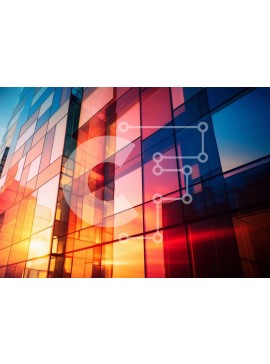 Intra Συλλεκτικό Ξύλινο Παζλ Plywood  4mm - Σύγχρονο κτήριο με πολύχρωμα γυάλινα παράθυρα στο ηλιοβασίλεμα Σε Ξύλινο Κουτί - Διαστάσεις Puzzle: 10x10 cm – 25 κομμάτια