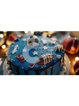 Σετ των 2 Intra Συλλεκτικό Ξύλινο Παζλ Plywood  4mm - Μπλε τούρτα με αθλητικό θέμα Σε Ξύλινο Κουτί - Διαστάσεις: 10x10 cm – 25 κομμάτια