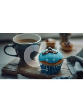Σετ των 2 Intra Συλλεκτικό Ξύλινο Παζλ Plywood  4mm - Μπλε cupcake με διακόσμηση με μουστάκι και φλιτζάνια καφέ Σε Ξύλινο Κουτί - Διαστάσεις: 10x10 cm – 25 κομμάτια