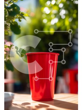 Σετ των 2 Intra Συλλεκτικό Ξύλινο Παζλ Plywood  4mm - Κόκκινο πλαστικό κύπελλο σε εξωτερικό ξύλινο τραπέζι Σε Ξύλινο Κουτί - Διαστάσεις: 10x10 cm – 25 κομμάτια