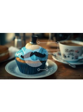 Σετ των 2 Intra Συλλεκτικό Ξύλινο Παζλ Plywood  4mm - Μπλε cupcake με διακόσμηση με μουστάκι και φλιτζάνι καφέ Σε Ξύλινο Κουτί - Διαστάσεις: 10x10 cm – 25 κομμάτια