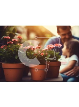 Intra Συλλεκτικό Ξύλινο Παζλ Plywood  4mm - Πατέρας, κόρη και παιδί με λουλούδια σε γλάστρες Σε Ξύλινο Κουτί - Διαστάσεις Puzzle: 10x10 cm – 25 κομμάτια