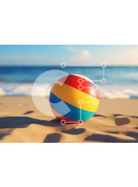 Intra Συλλεκτικό Ξύλινο Παζλ Plywood  4mm - Πολύχρωμο πασχαλινό αυγό και μπάλα παραλίας στην αμμώδη παραλία Σε Ξύλινο Κουτί - Διαστάσεις Puzzle: 10x10 cm – 25 κομμάτια