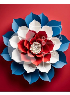 Intra Συλλεκτικό Ξύλινο Παζλ Plywood  4mm - Κόκκινο, λευκό και μπλε λουλούδι από χαρτί - σχέδιο αμερικανικής σημαίας Σε Ξύλινο Κουτί - Διαστάσεις Puzzle: 10x10 cm – 25 κομμάτια