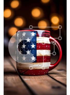 Intra Συλλεκτικό Ξύλινο Παζλ Plywood  4mm - Πατριωτική κούπα καφέ με σχέδιο αμερικανικής σημαίας Σε Ξύλινο Κουτί - Διαστάσεις Puzzle: 10x10 cm – 25 κομμάτια