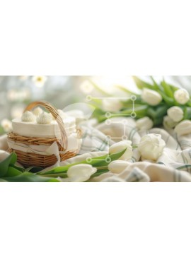 Σετ των 2 Intra Συλλεκτικό Ξύλινο Παζλ Plywood  4mm - Κομψό καλάθι με λευκές τουλίπες και φρεσκοψημένο κέικ Σε Ξύλινο Κουτί - Διαστάσεις: 10x10 cm – 25 κομμάτια