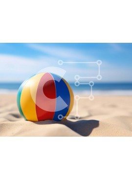 Intra Συλλεκτικό Ξύλινο Παζλ Plywood  4mm - Πολύχρωμη μπάλα παραλίας στην αμμώδη ακτή Σε Ξύλινο Κουτί - Διαστάσεις: 10x10 cm – 25 κομμάτια