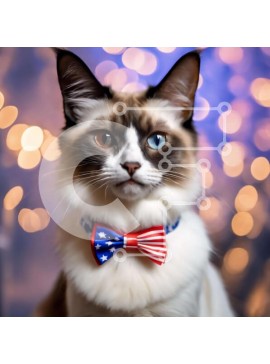 Intra Συλλεκτικό Ξύλινο Παζλ Plywood  4mm - Γάτα με παπιγιόν αμερικανικής σημαίας και πολύχρωμα φώτα Σε Ξύλινο Κουτί - Διαστάσεις: 10x10 cm – 25 κομμάτια