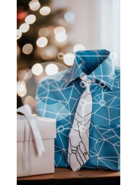 Intra Συλλεκτικό Ξύλινο Παζλ Plywood  4mm - Μπλε και λευκή γραβάτα σε κουτί δώρου με χριστουγεννιάτικο δέντρο Σε Ξύλινο Κουτί - Διαστάσεις Puzzle: 10x10 cm – 25 κομμάτια