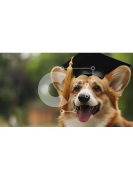 Intra Συλλεκτικό Ξύλινο Παζλ Plywood  4mm - Χαρούμενος σκύλος Corgi με καπάκι αποφοίτησης Σε Ξύλινο Κουτί - Διαστάσεις Puzzle: 10x10 cm – 25 κομμάτια