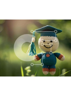 Intra Συλλεκτικό Ξύλινο Παζλ Plywood  4mm - Γιορτή αποφοίτησης με κροσέ κούκλα Σε Ξύλινο Κουτί - Διαστάσεις Puzzle: 10x10 cm – 25 κομμάτια