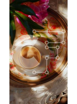 Intra Συλλεκτικό Ξύλινο Παζλ Plywood  4mm - Φλιτζάνι καφέ σε περίτεχνο πιάτο με λουλούδια Σε Ξύλινο Κουτί - Διαστάσεις: 10x10 cm – 25 κομμάτια