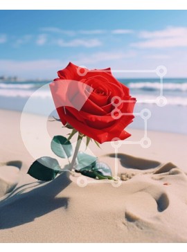 Intra Συλλεκτικό Ξύλινο Παζλ Plywood  4mm - Μονό κόκκινο τριαντάφυλλο στην παραλία Σε Ξύλινο Κουτί - Διαστάσεις: 10x10 cm – 25 κομμάτια