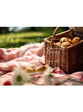 Σετ των 2 Intra Συλλεκτικό Ξύλινο Παζλ Plywood  4mm - Καλάθι για πικνίκ με μπισκότα, μάφιν και λουλούδια Σε Ξύλινο Κουτί - Διαστάσεις: 10x10 cm – 25 κομμάτια