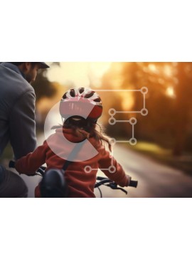 Intra Συλλεκτικό Ξύλινο Παζλ Plywood  4mm - Νεαρό κορίτσι και πατέρας που κάνουν ποδήλατο με κράνη Σε Ξύλινο Κουτί - Διαστάσεις Puzzle: 10x10 cm – 25 κομμάτια