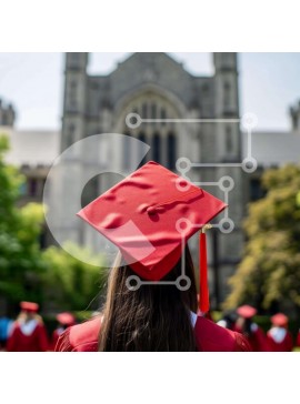 Intra Συλλεκτικό Ξύλινο Παζλ Plywood  4mm - Γυναίκα με κόκκινο σκουφάκι αποφοίτησης σε εντυπωσιακό κτίριο Σε Ξύλινο Κουτί - Διαστάσεις Puzzle: 10x10 cm – 25 κομμάτια