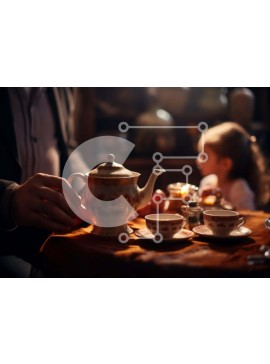 Σετ των 2 Intra Συλλεκτικό Ξύλινο Παζλ Plywood  4mm - Τσαγιέρα, φλιτζάνια, πιατάκια και ένα μικρό κορίτσι Σε Ξύλινο Κουτί - Διαστάσεις: 10x10 cm – 25 κομμάτια